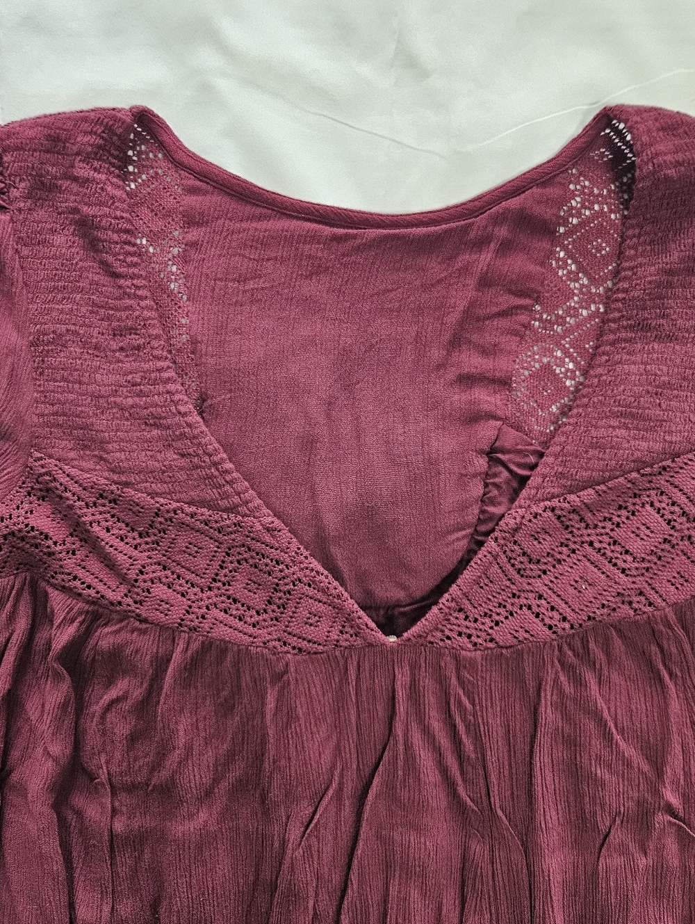 Free People Womens S Plum Burgundy Floral Embroidered V Back Babydoll Dress - Picture 12 of 12